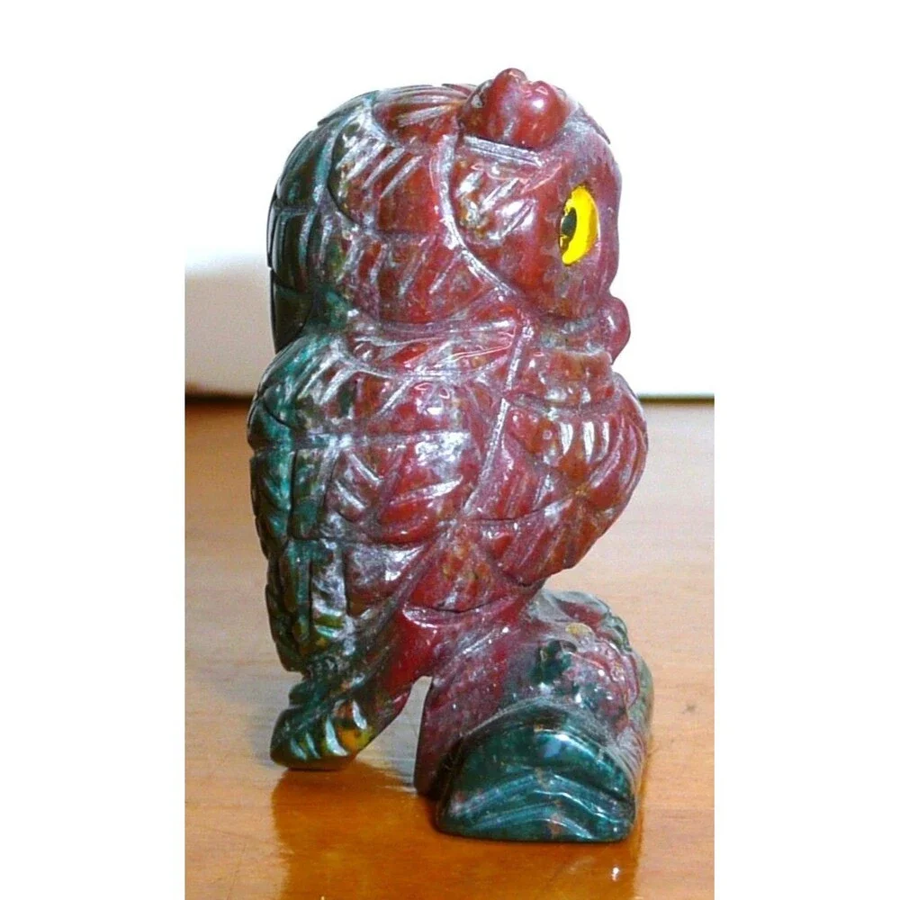 Natural Stone Carved Owl Yellow Eyes ~ Dragon Blood Stone? ~ healing figure 2